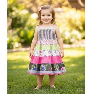 Cottagecore Boho Tiered Dress Girls 3T Floral Smocked Sundress Fairy Toddler
